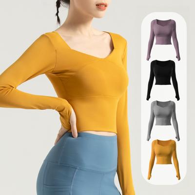 Long Sleeve Yoga Shirts Women Seamless Gym Sports Top Running Fitness Workout Top Shirts Sport Active Wear Shirt