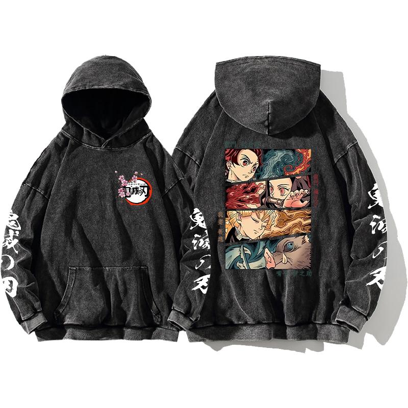 Demon Slayer Hoodie Tanjirou Nezuko Zenitsu Inosuke Sweatshirt Women Men Clothing Long Sleeve Streetwear Washed Cotton Hoody
