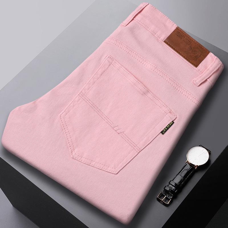 

The New Light Luxury Fashion Pink Jeans Male Slim Summer Elastic Hundred Men s Mid-waist Casual Trousers 28 розовый