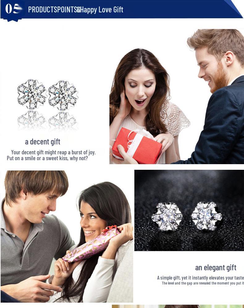 S925 Sterling Silver Snowflake Moissanite Hexagram Earrings, Simple Christmas Studs