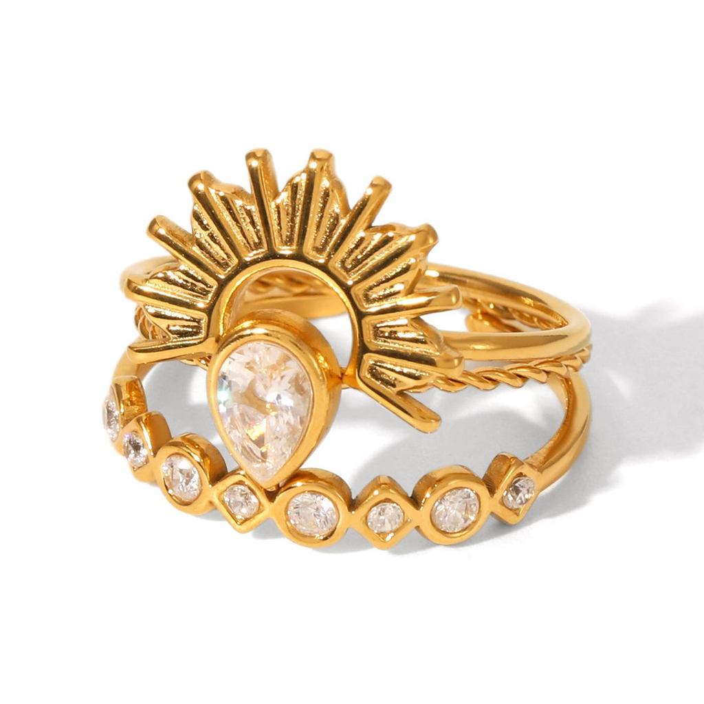 Europese & Amerikaanse 18k Goud Verguld Roestvrij Staal Diamant Ring Set - Lichte Luxe Dames Sieraden
