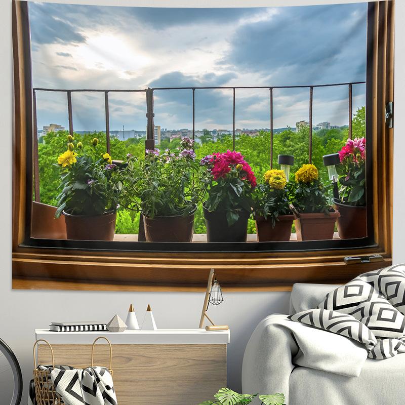 Martwa natura widok z okna tkanina w tle dekoracja nocna wisząca tkanina dekoracja pokoju gobelin sypialnia