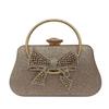 Diamond Bow Women's Evening Bag Fashion Stones Top-Handle Crystal Wedding Party Clutch Long Chain Gold/Silver Handbags For Lady