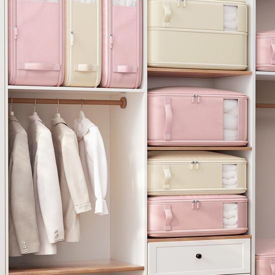 Collapsible Comforter Bag Zippered Self Compression Clothes Storage Bag with Transparent Window Large Capacity Expandable Closet Organizer