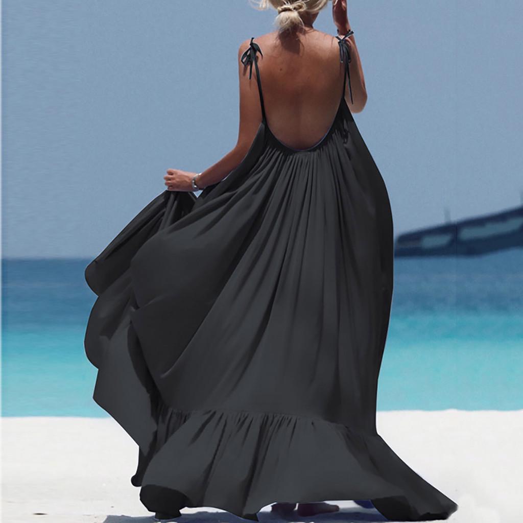 Buy Women Boho Maxi Solid Sleeveless Long Backless Evening Party Beach Dress  at affordable prices  free shipping, real reviews with photos  Joom