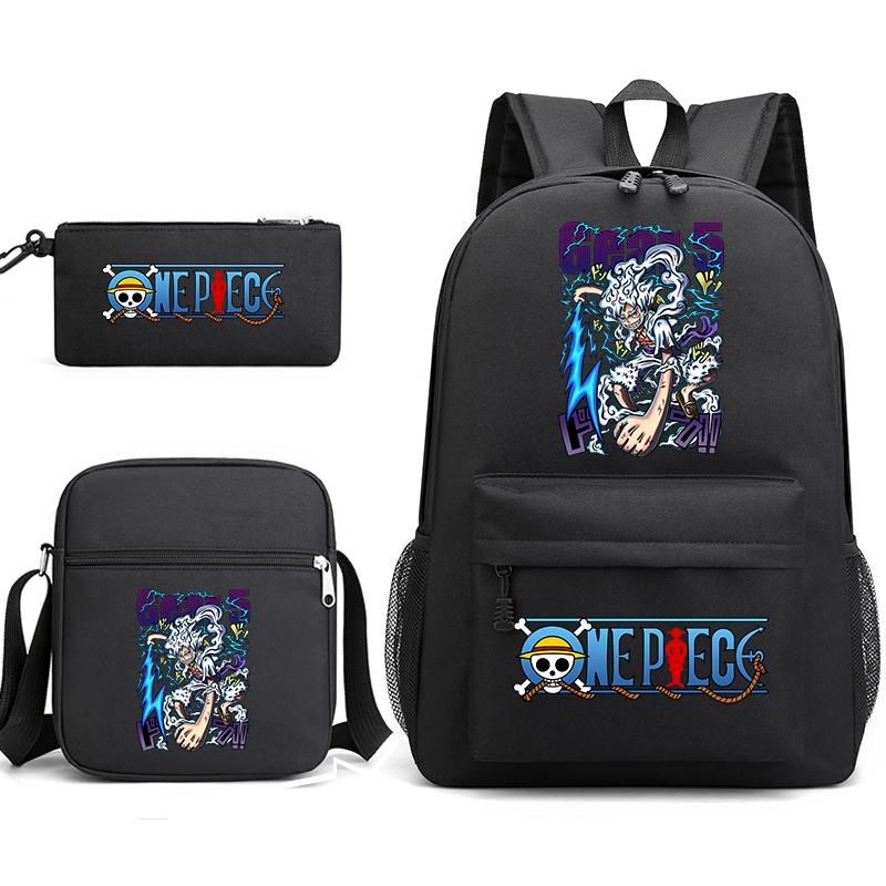 One Piece Luffy Anime Print Student Backpack Set 3 In 1 School Bag for Boys Girls with Pencil Case Tote Shoulder Bag