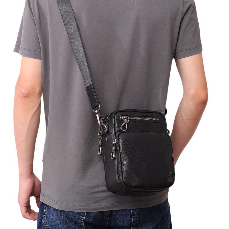Niu Langshi Men'S Leather Crossbody Bag Wearable Belt Waist Bag Trendy Fashion Small Backpack Small Bag