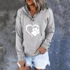Women's Fashion Casual Loose Love Printed Button Drawstring Stitching Long-sleeved Kangaroo-pocket Hooded Sweatshirt