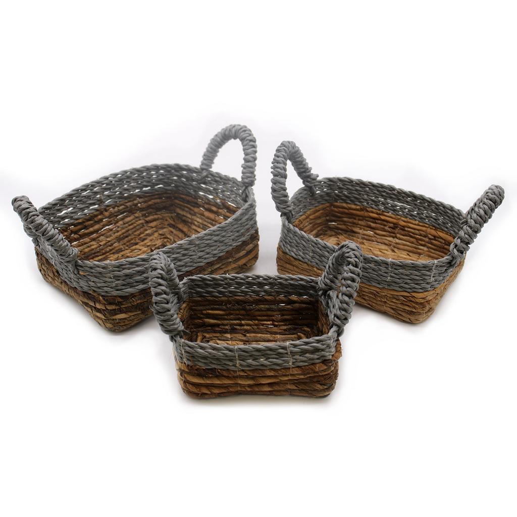 Square Banana Leaf Raffia Baskets Set of 3