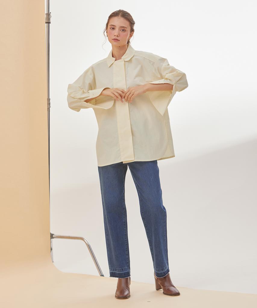 RYUL+WAI High-Waisted Straight-Blocked Denim Pants Indigo