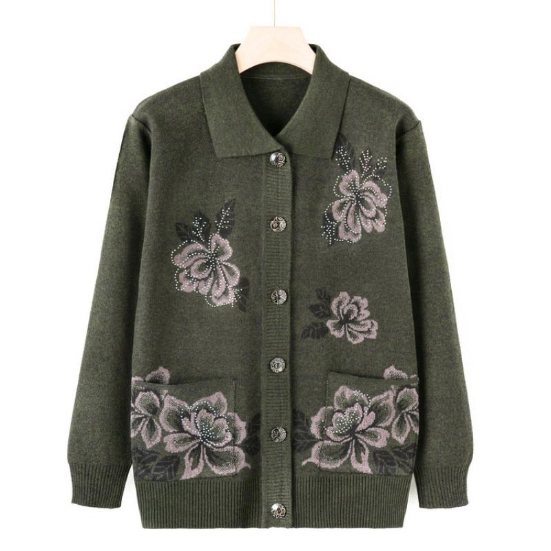 Grandma sweater cardigan middle-aged knitted sweater autumn coat women the elderly mother autumn top thin