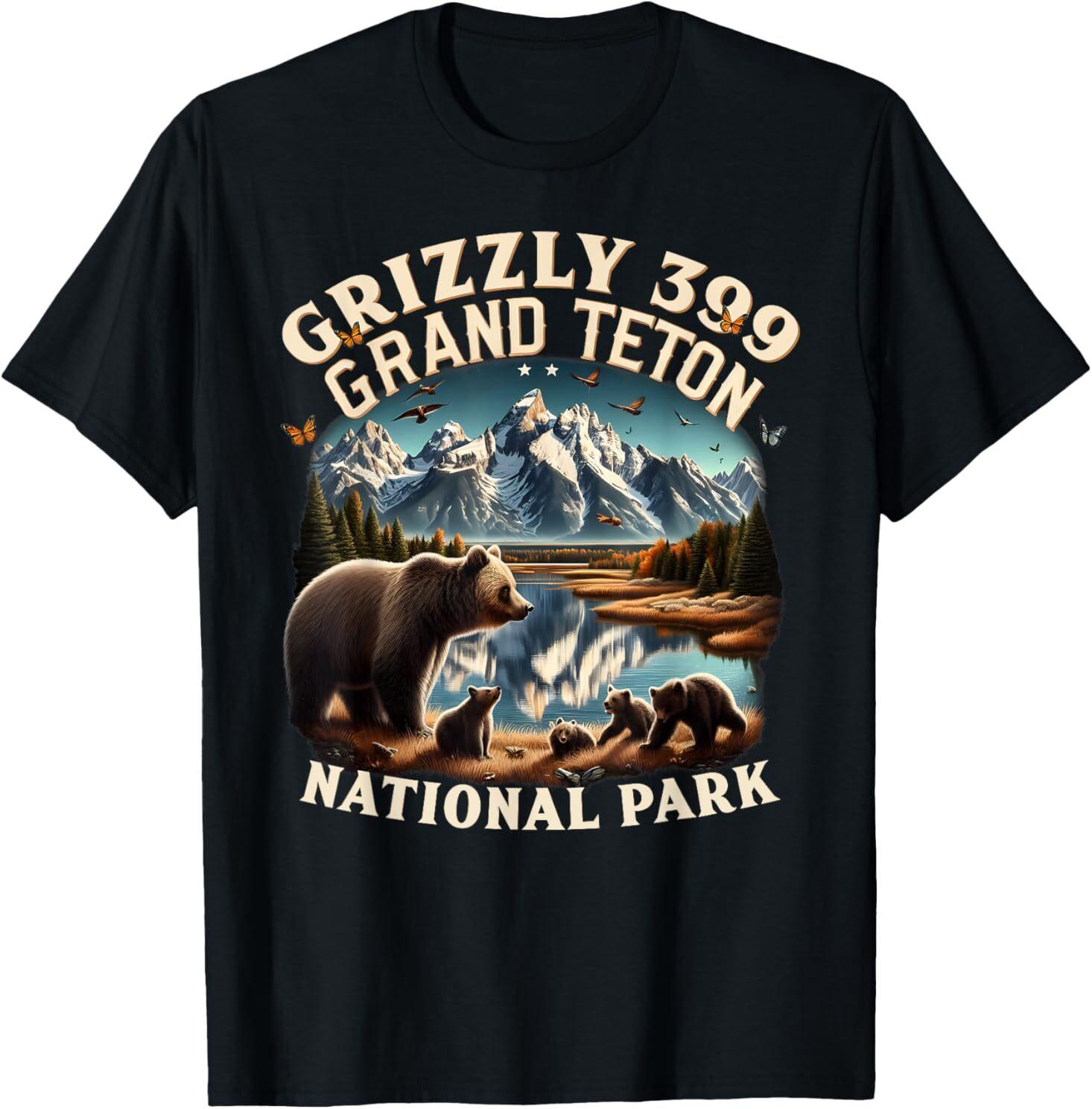 Retro Wild and Free Grand Teton National ParkGrizzly 399 Bear T-Shirt Mens Womens Tees Top 4XL