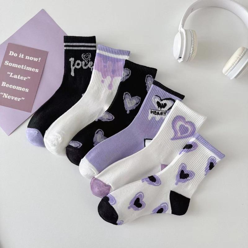 Socks Women's Fall Mid Calf Socks Personalized Love Sweat Absorbent Purple Street Long Tide Socks