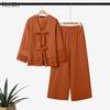 ZANZEA Two Piece Suit Women V Neck Long Sleeve Lace-up Blouse and Pants Casual Sets