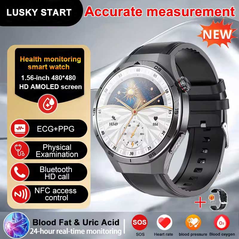 2025 NEW Health Micro Physical Examination Smart Watch ECG BP Blood Oxygen Uric Acid Blood Fat Temp Bluetooth Call SmartWatch
