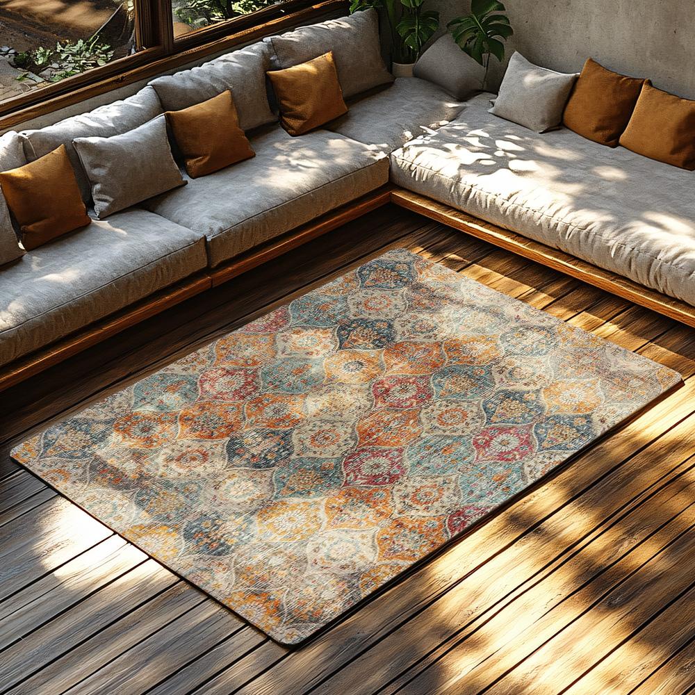 Multicolor Bohemian Area Rug, Geometric Pattern Non-Slip Carpet, Vibrant Living Room Mat for Cozy Home Decor