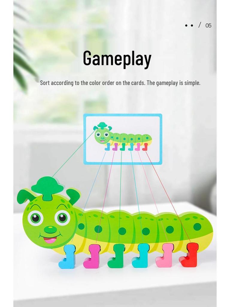 Multicolor Caterpillar Logic Cards: Early Education Toy for Cognitive Development