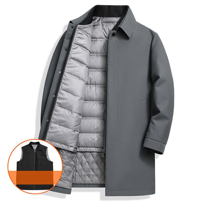 Herren Herbst und Winter warme weiße Entendaunen lange Daunenjacke herausnehmbare Innenweste Daunenmantel Papas Kleidung
