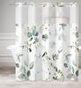 Hookless Double Layer Shower Curtain Waterproof Removable Lined Leaves Plants Flower Modern Bathroom Decorative Shower Curtains