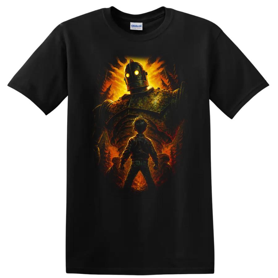 T-shirt Film Robot Gigante di Ferro Eroe Infuocato Poster Art Retro Sci Fi Tee