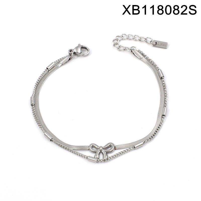 Elegant Double Layer Gold-Plated Titanium Steel Bracelet with Bow Knot and Snake Chain Design