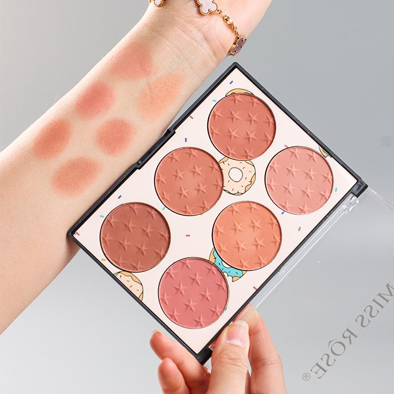 MISS ROSE Sechsfarbige Langanhaltende Rouge-Palette - Matt & Schimmernde Finishes, Sonnengeküsste Natürliche Töne, Hautfreundlich.