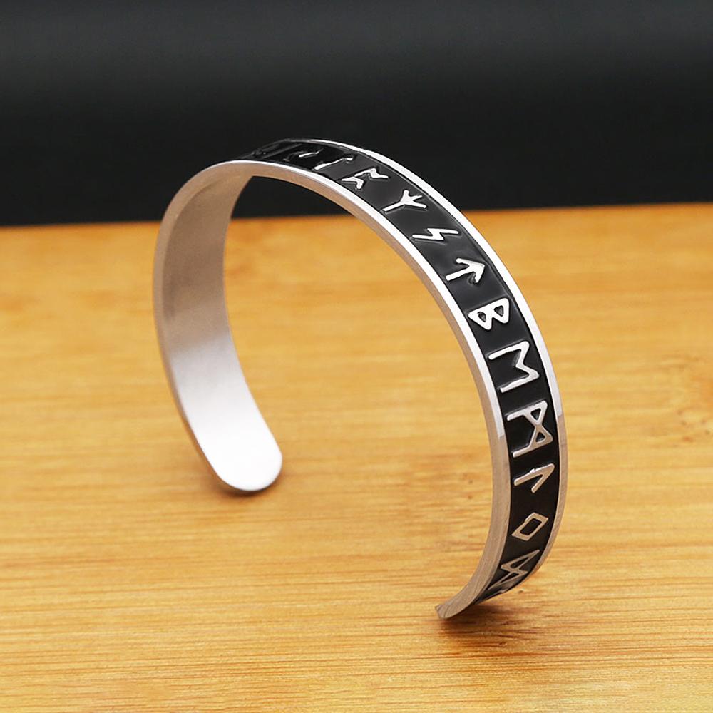 Vintage Nordische Wikinger Runen Einfaches Armband Für Männer Frauen 316L Edelstahl Öffnbares Armreif Armbänder Amulett Schmuck Geschenke