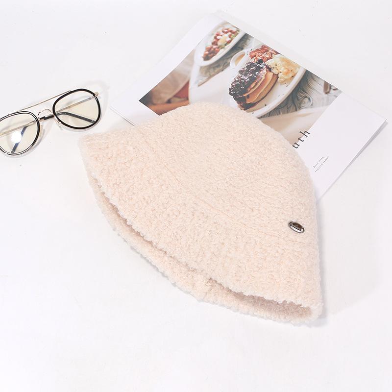Autumn and Winter Lamb Wool Hat for Women Knitted Fisherman Hat Fashionable Casual Face Small Bucket Hat Warm Basin Hat Trendy
