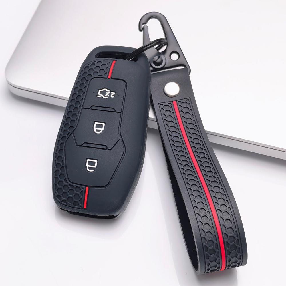 Funda de Silicona para Llave con Llavero para Llave Inteligente Ford de 3 Botones, Se Adapta a Ford Focus Mondeo Kuga Escape MK4 Mustang Contra Deslizante Agarre de Panal
