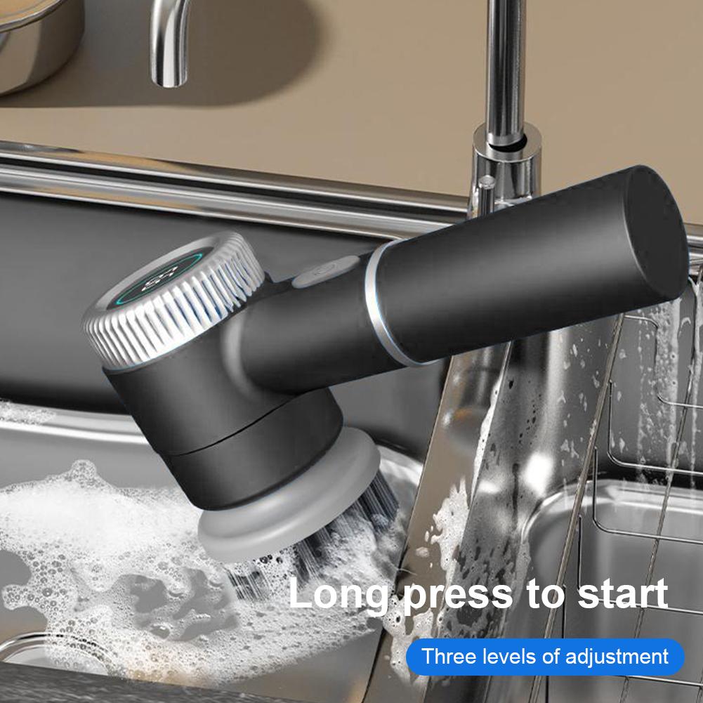 Wireless Electric Cleaning Brush Electric Spin Scrubbers with 5 Brush Heads Cordless Electric Scrubber Household Cleaning Gadget