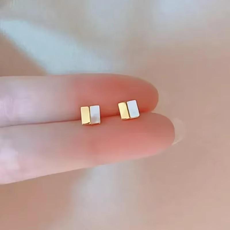PONYKISS  Sterling Silver Mini Square Splicing Glossy Stud Earring for Women Trendy Fine  Minimalist Accessories