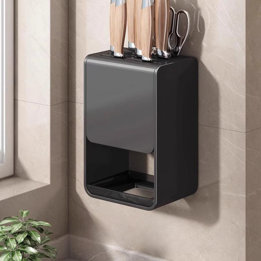 

Держатель кухонных ножей, многофункциональный держатель палочек для еды, настенный держатель для бытовых инструментов без перфорации, подставка для посуды чёрный