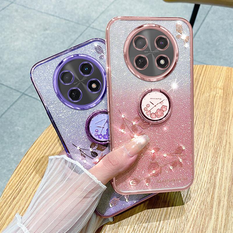 KADEM For Realme 13 Pro 5G (Global)/13 Pro+ 5G (Global) Case Ring Kickstand TPU Flowers Phone Cover Gradient Glitter