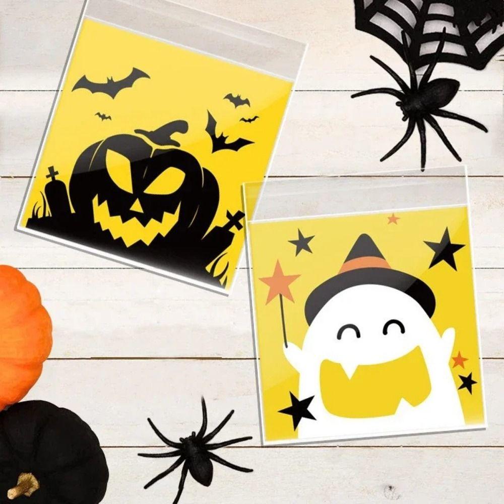 100PCS/Set Pumpkin Party Ghost Printed Nougat Candy Bags Biscuits Snack Packaging Bags  Unisex