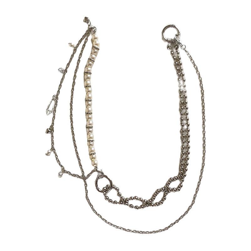 

New arrival crystal diamond heart pendant pearl waist chain серебряный