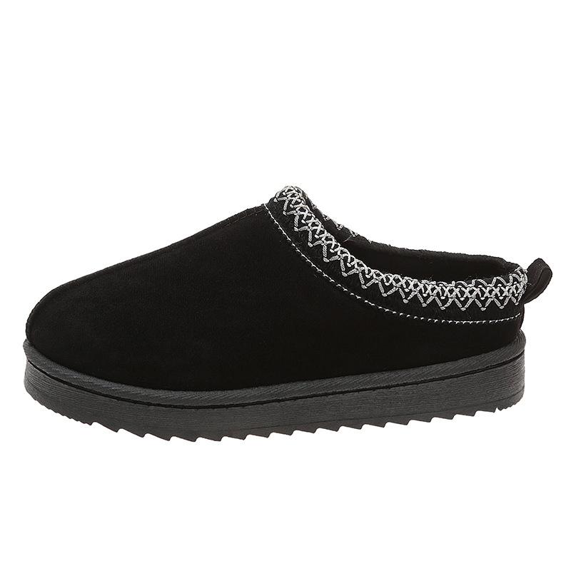 Low-barrel Snow Boots Women's Autumn and Winter Flat-bottomed Bag Head Half-tray Lazy Woman with Cotton Shoes