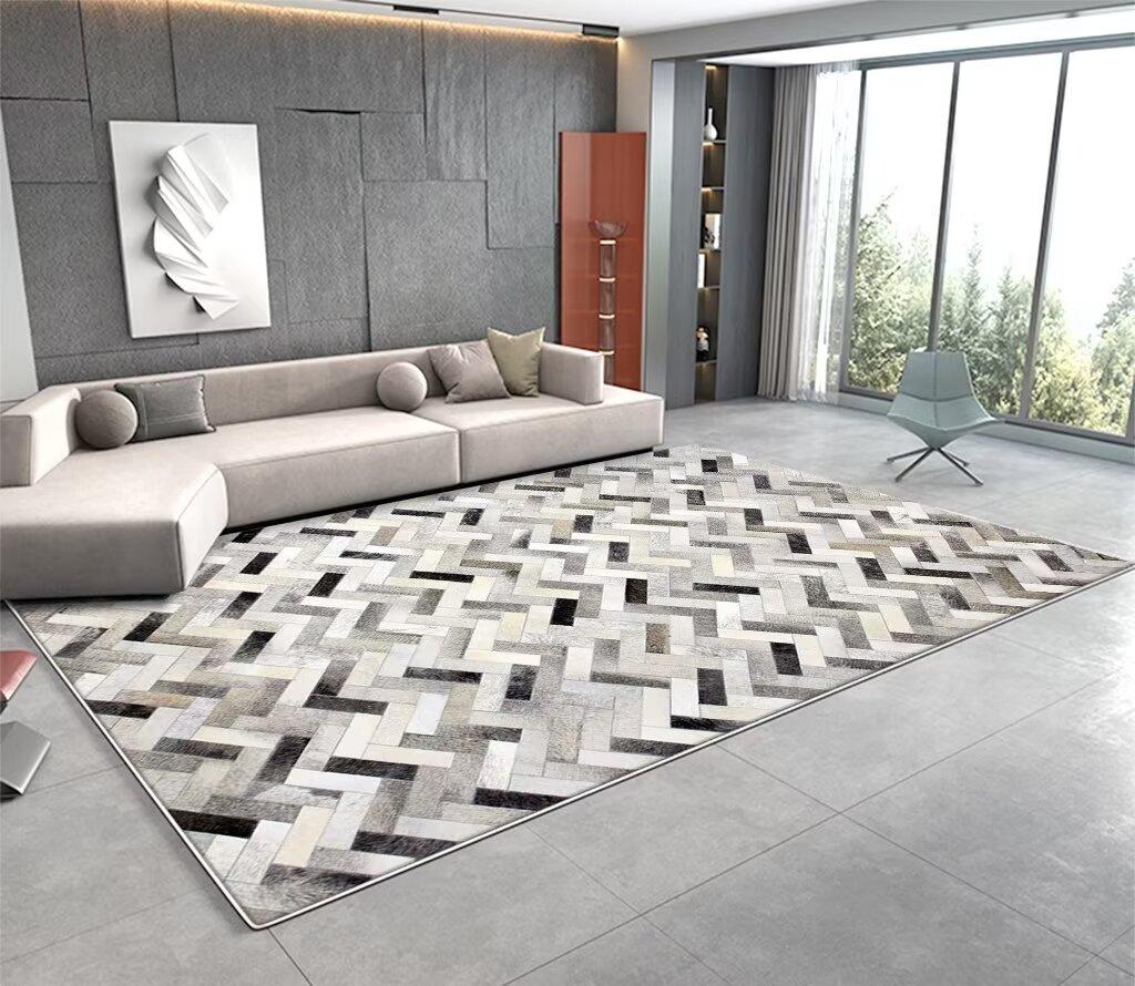 Modern Abstract Soft Fluffy Large Carpet Living Room Imitation Cowhide Decoration Rug for Bedroom Washable Non-slip Entrance Mat