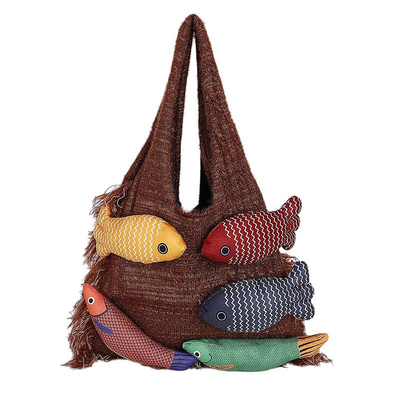 Knitted Cotton Shoulder Bag With Open Top Design For Daily Use And Spacious Storage
