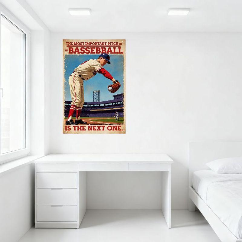 Vintage Baseball Pitcher Metal Tin Sign Retro Stadium Scoreboard Art 'The Most Important Pitch...' Wall Decor for Man Cave Bar C