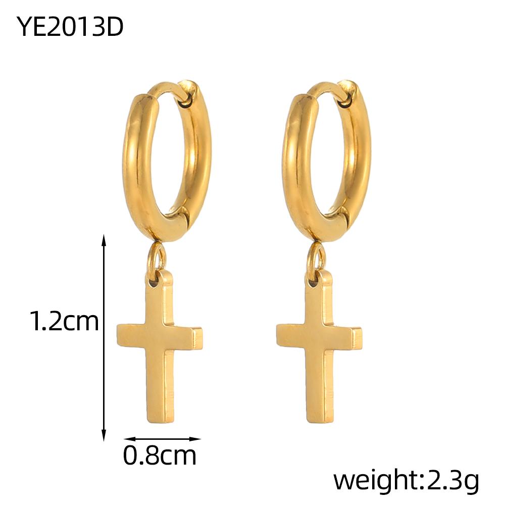 CARLIDANA Gold Plated Punk Style Cross Pendant Earrings Hip Hop Stainless Steel Hoop Earrings for Women Huggie Style-for Gift