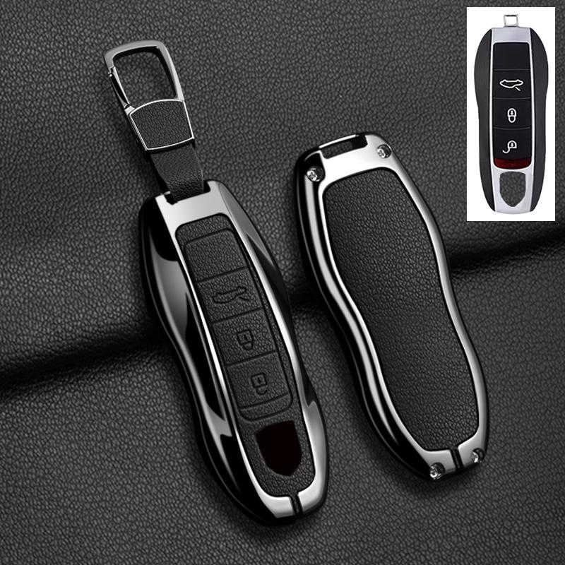AABKR1 Zinc Alloy Leather Car Key Case for Porsche Cayenne 718 MACAN Panamera 911 Macan Boxster Cayman Cayenne Macan Keychain Key Case
