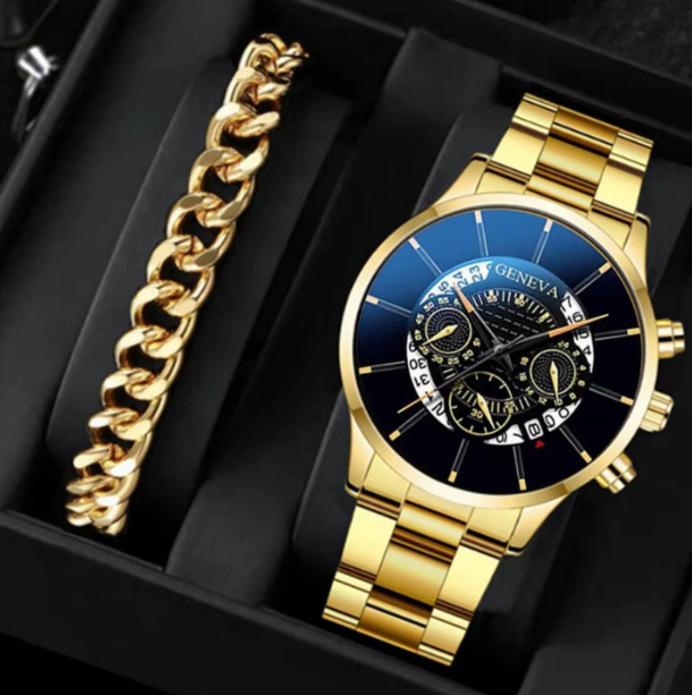 Cqqa Men's Geneva Watch Steel Belt Watch Fashion Calendar Quartz Belt Large Dial Chronograph