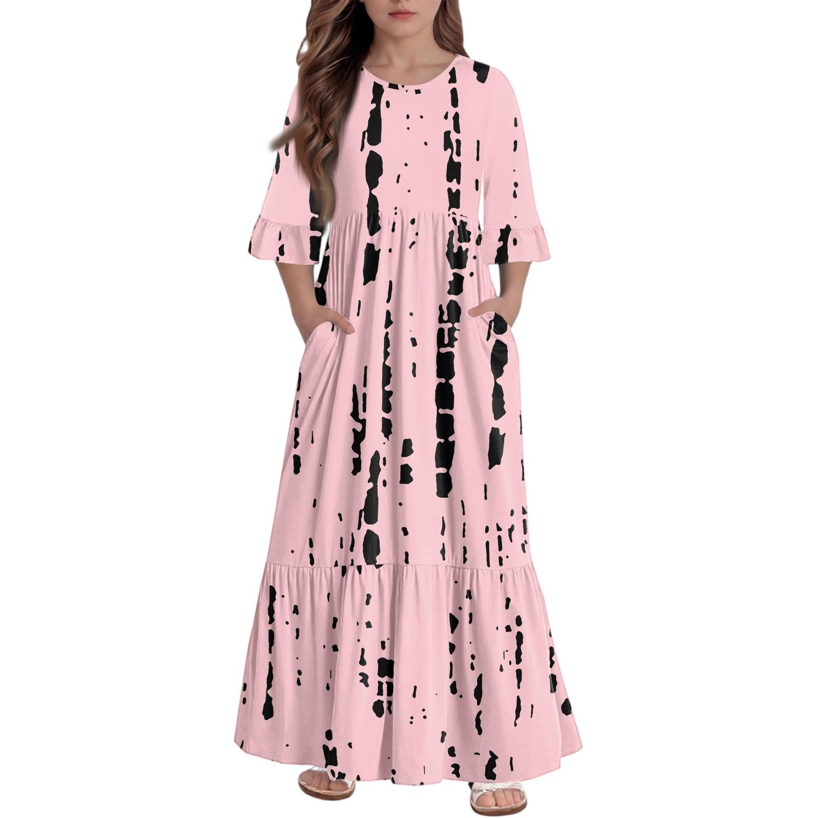 

Платье с многоярусными оборками для девочек - Макси с карманами, рукав 3/4 120 розовый