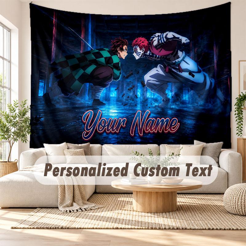 Custom Name Wall Hanging Tapestry,Demon Slayer Decorative Backdrop Tapestry For Dorm Home