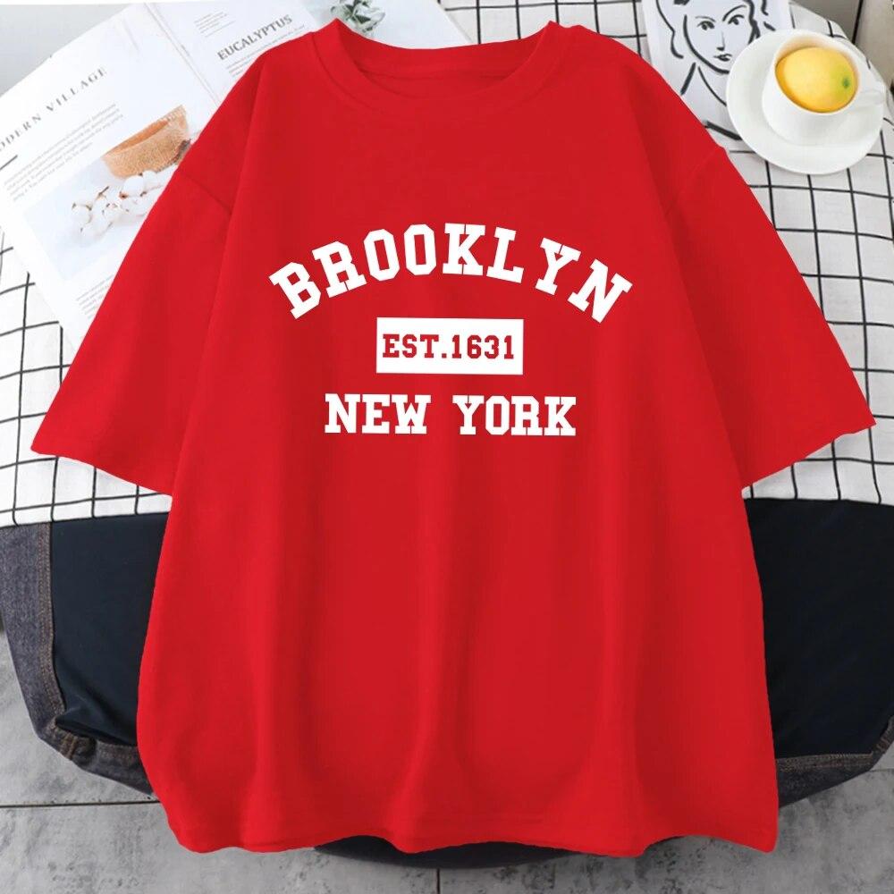 Brooklyn Est.1631 New York Bokstav Unisex Bomull Kortärmad Vintage Casual Toppar Andningsbar Rundhals T-shirt Kläder Unisex T-shirts