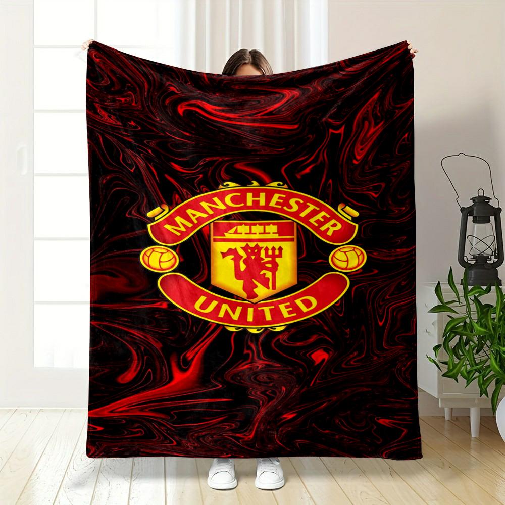 Manchester United Logo Red Swirl Design Flannel Blanket for Bedroom, Living Room, Sofa, and Nap