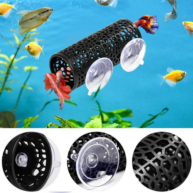 Betta Fish Rest Tunnel with Suction Cup Hollow Sleeping Tube Aquarium Small Fish Shrimp Hiding Tunnel Toy Fish Tank Decorations