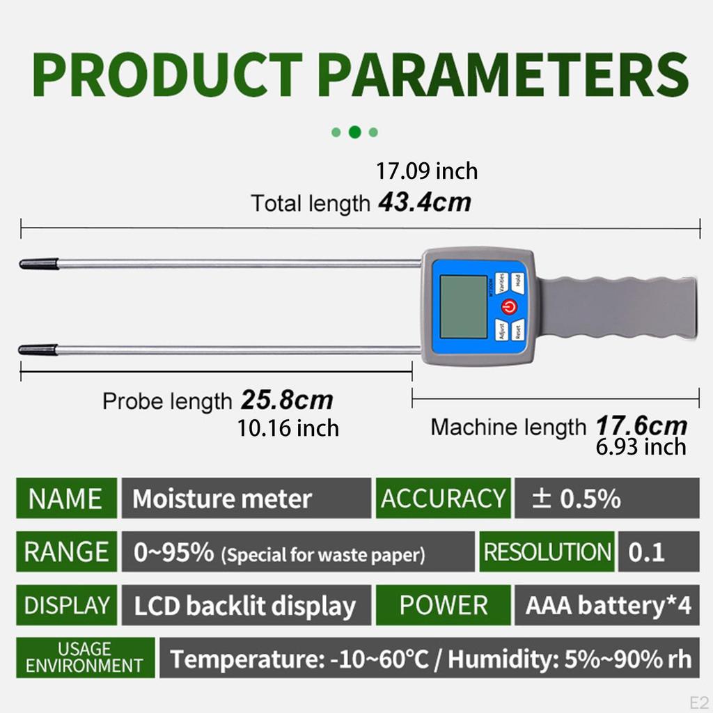 Moisture Meter with , Handheld Multipurpose Sturdy Portable Backlight Display for Waste Paper Forage