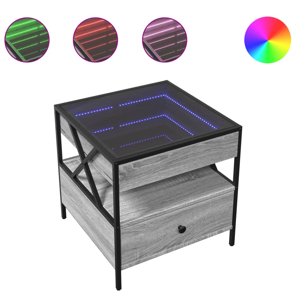 LED Infinity Coffee Table, Gray Sonoma Oak, 50x50x51 Cm