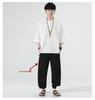 Men's Retro Plus Size Cotton Linen Hanfu T-shirt with Frog Button, Three-Quarter Sleeves